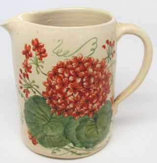 Vintage Pottery Stoneware Red Geraniums 6 " Pitcher Signed B.  Mantegna