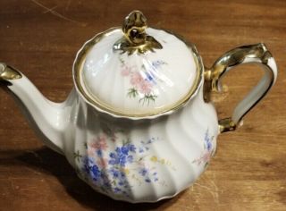 Vintage Sadler England 2748 Teapot Blue Pink Floral Antique Crazing Gold Trim
