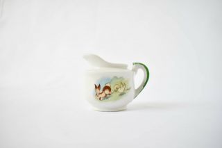 Vintage Ceramic Miniature Creamer Pitcher Japan Baby Rabbit Duck Green Trim