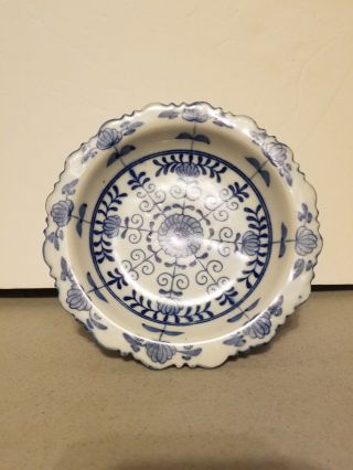 Handcrafted In Thailand Blue And White Ceramic Trinket Dish Plate Floral