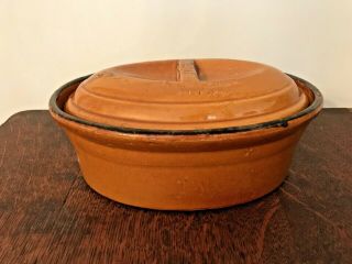 Vintage Brown Glazed Stoneware Bean Pot With Lid 11” X 7” X 4”