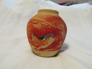 Vintage Origiinal Art Nemadji Pottery 10 Red Orange Swirl Vase Marked