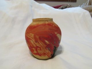 Vintage Origiinal Art Nemadji Pottery 10 Red Orange Swirl Vase Marked 2
