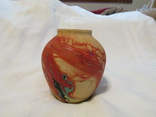 Vintage Origiinal Art Nemadji Pottery 10 Red Orange Swirl Vase Marked 3