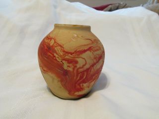 Vintage Origiinal Art Nemadji Pottery 10 Red Orange Swirl Vase Marked 4