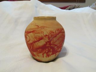 Vintage Origiinal Art Nemadji Pottery 10 Red Orange Swirl Vase Marked 5