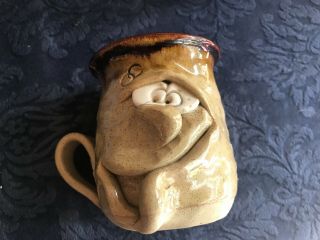 Pretty Ugly Pottery Coffee Mug With Face Handmade In Wales Glazed Stoneware