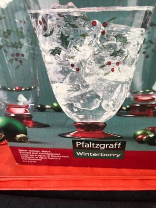 Set Of 4 Pfaltzgraff Winterberry 14 Oz.  Glass Water Goblets Etched Nib