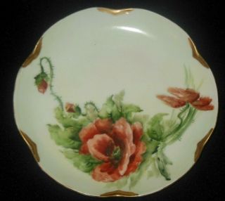 Hutschenreuther Jhr Hand Painted Plate Red Poppy Flowers