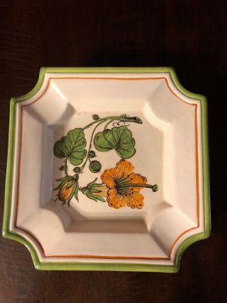 Vintage Mcm Bassano Italy Pottery 1960’s Hand Painted Flowers Square Dish 6.  5”