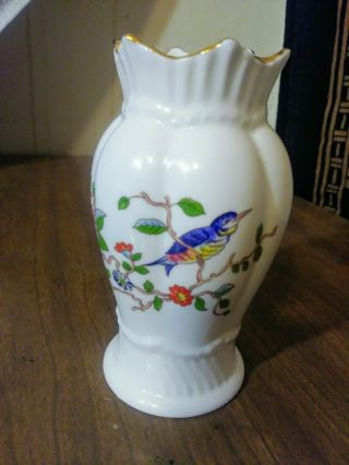 Aynsley Pembroke Fine Bone China England Mini Vase Bluebird Rose Gold Rim