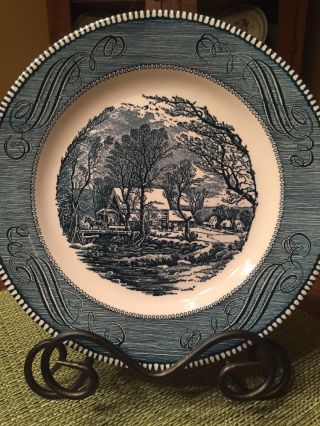 Dinner Plate Vintage Currier And Ives Royal China Old Grist Mill 10 " Blue White