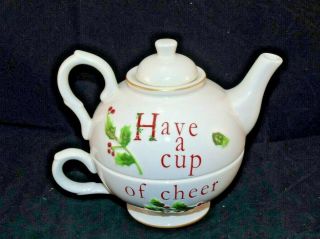 St Nicholas Square Teapot & Mug Holly Jolly Tea For One Christmas Tea Pot