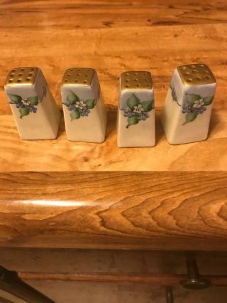 Noritake Salt And Pepper Shakers Blue Floral Gold Tops 4 Total