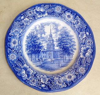 Vintage Staffordshire Liberty Blue Independence Hall Ceramic Plate England