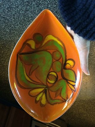Vintage Poole Pottery England Orange Plate Delphis Anne Godfrey Mid Century