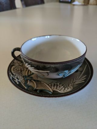 Vintage Nippon Hand Painted Dragon Porcelain Tea Cup And Saucer
