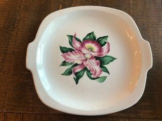 Vintage Mid Century Paden City Pottery Orchid Square Platter With Handles Retro