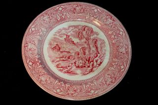 Staffordshire Red Transferware Plate - Italy Pattern - E.  M.  & Co.
