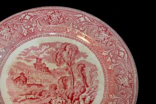 Staffordshire Red Transferware Plate - ITALY Pattern - E.  M.  & Co. 2