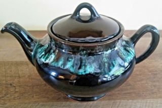Royal Canadian Art Pottery Dripless Teapot Brown Green White Drip Glaze Vintage
