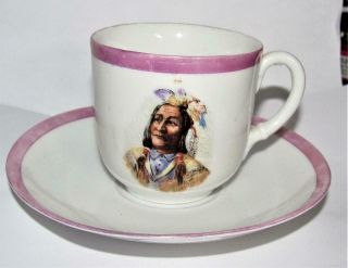 Vintage German Porcelain Cup Saucer With Native American Indian