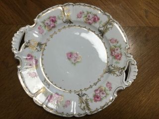 Antique - O&eg Royal Austria China Pink Roses Handled Plate Gold Scalloped Edge