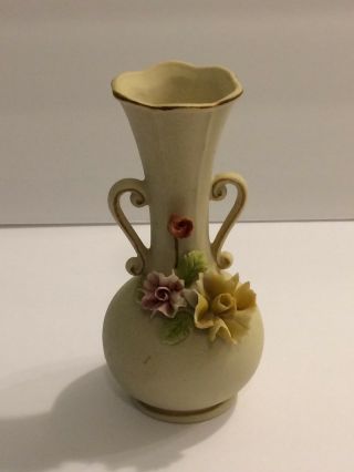 Vintage Capodimonte Porcelain Bisque Vase With Hand Applied Flowers