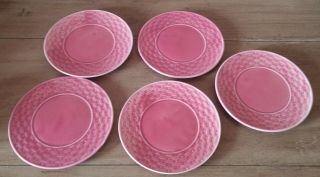 Vintage Ceramic Japan Pink Basket Weave Design Saucer Tea Party Plates 5 1/4 "