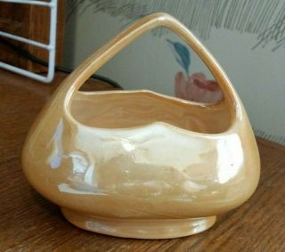 Vintage Ceramic Peach Luster Basket - Made In Czechoslovakia