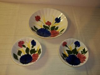 3 Blue Ridge Pottery Bowls Chrysantheums Hand Painted Usa