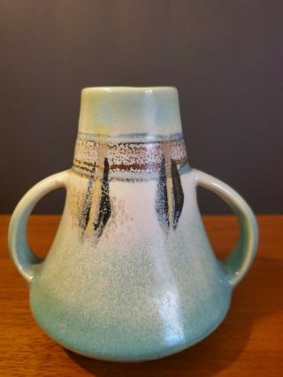 Vintage Small Double Handle Vase made in Japan Light Green Ceramic 2