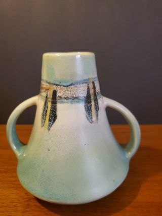 Vintage Small Double Handle Vase made in Japan Light Green Ceramic 3