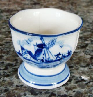Vintage Delft Blue Small Cup - Hand Painted Windmill Design Ships
