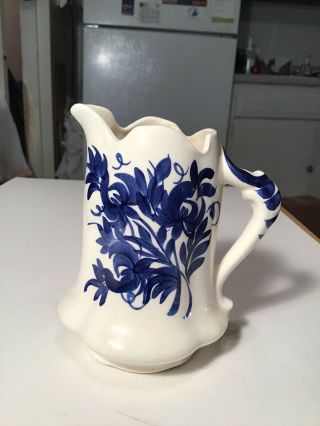Cash Family Art Pottery Creamer Pitcher Floral Blue Hand Painted Made In Usa