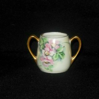 R S Tillowitz Hand Painted Gold Handles Toothpick Holder Wild Pink Roses 1920