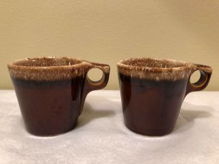Set Of 2 Vintage Hull Oven Proof Usa Brown Drip Coffee Mug Tea Cups