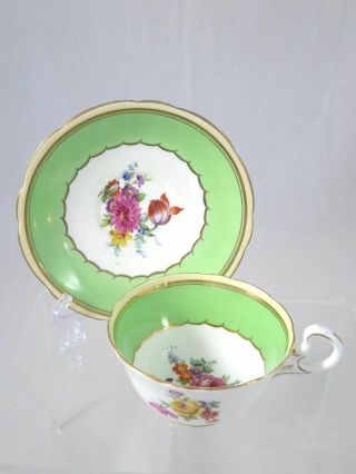Vintage Aynsley Bone China Green Gold Floral Cup & Saucer