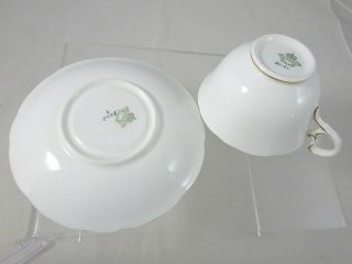 Vintage AYNSLEY Bone China GREEN GOLD FLORAL Cup & Saucer 4