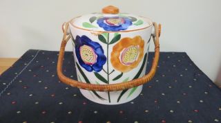 Vintage Japan Cracker Box/ice Bucket Handpainted Bamboo Handle