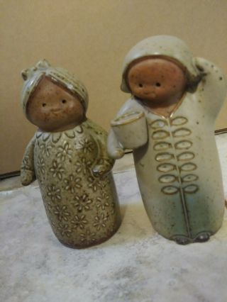 Art Pottery Glazed Clay Girl/boy Salt And Pepper