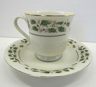 Share The Joy Christmas Cup And Saucer Fine China Of Japan Holly & Berry Design