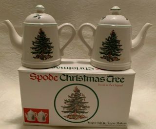 Spode Christmas Tree Teapot Salt & Pepper Shakers Nib 1999 Vintage