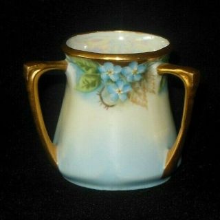 R S Germany Hand Painted Gold Handles Toothpick Holder Blue Forget Me Knots 1920