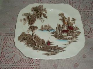 The Old Mill Square Salad Plate Made In England Johnson Brothers Vintage 7 3/4 "