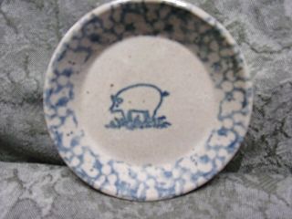 Beaumont Brothers Mini Plate Colbalt Blue Salt Glaze Bbp Art Pottery - Pig