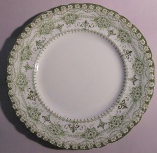 Very Old 10 " Dinner Plate - Maltese - Jhw & Sons - Hanley - England - Green On White - Gold