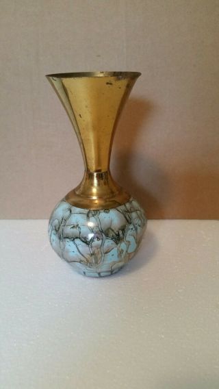 Vintage Handpainted Delftware W/ Brass Accents Vase W.  B.  Leersum Made In Holland