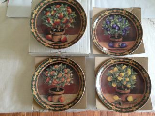 4 Vintage Porcelain T.  Limoges Hanging Plates Fruit,  Hand Painted Rare
