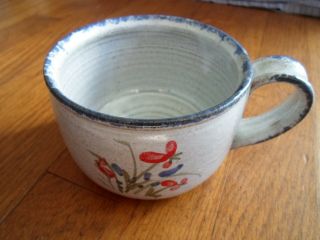 Owens Pottery,  Seagrove,  Nc - - Blue/red Flowers Decoration,  Soup Mug